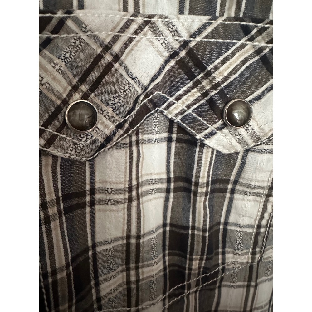 Cody James  2XLT Black White Plaid Pearl Snap Short Sleeve Western Shirt Tall - Picture 4 of 8
